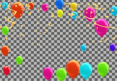 Çoklu Renkli Konfeti Arkaplan Şeffaf Vektörü. Helyum Kurdele Tasarımı. Renkli Aşk. Pembe Balon. Oyuncak Olay Kenarlığı.