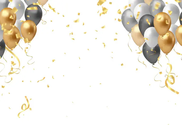 Balonlar ve konfetilerle kutlama geçmişi. Vektör illüstrasyonu.