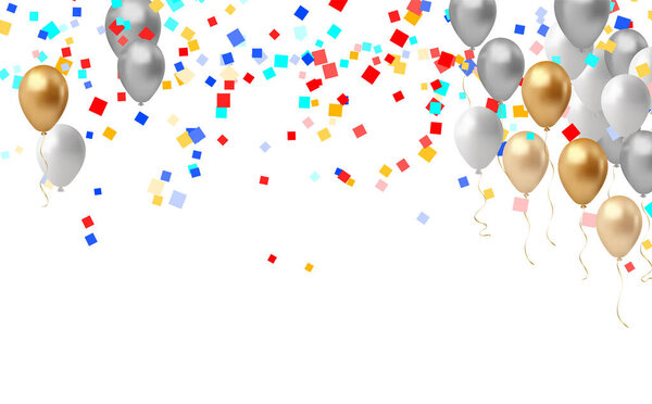 Celebration background with balloons and confetti. Vector illustration.