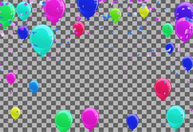 Havada renkli balonlar var. Şeffaflıkla EPS 10 vektör illüstrasyonu