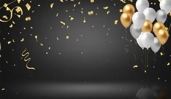 Balonlar ve konfetilerle kutlama geçmişi. Vektör illüstrasyonu.