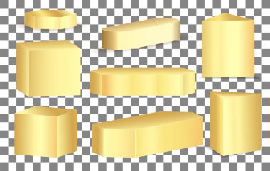 Ürün sunumu için bir dizi altın geometrik podyum. Vektör illüstrasyonu.