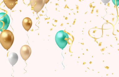 Balonlar ve konfetilerle kutlama geçmişi. Vektör illüstrasyonu.