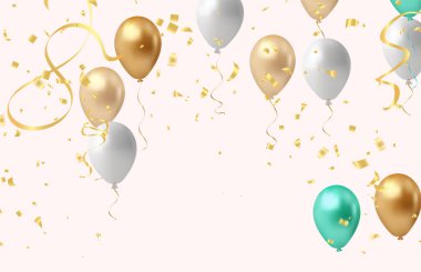 Balonlar ve konfetilerle kutlama geçmişi. Vektör illüstrasyonu.