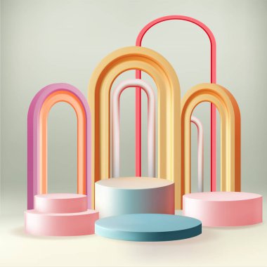 Model ürün sergisi için soyut 3D oda asgari duvar sahnesi. Vektör geometrik formlar. Gösteri için sahne