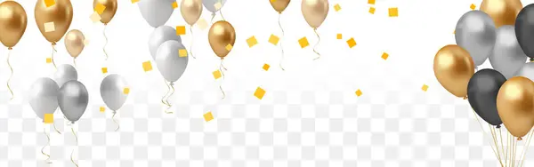 Vektör partisi balonları çizimi. Konfeti ve kurdeleler, kutlama arkaplan şablonu, Lüks Konfeti Yukardan Aşağıya Düşüşü. Kartpostal Kare Tasarımı.