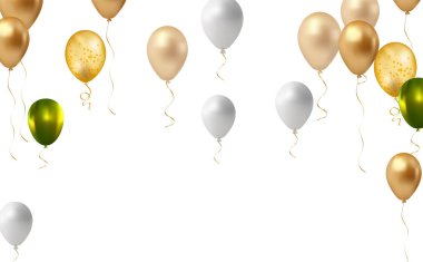 Balonlar, konfetiler ve kurdelelerle dolu bir tatil geçmişi. Doğum günü partisi için kutlama kartı, yıldönümü, yeni yıl, Noel