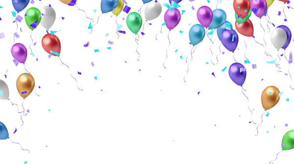 Big Corner Colorful Big And Little Flying Balloons Background text design with colorful confetti Modern birthday background with balloon