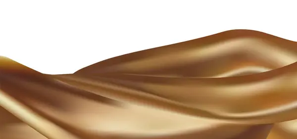 Dalgalı altın rengi kumaş kumaş arka planı. Beyaz arka planda izole edilmiş zarif altın saten. Sarı dalgalar rüzgarda uçuşuyor. Wes 'in kullandığı ağ aracı 