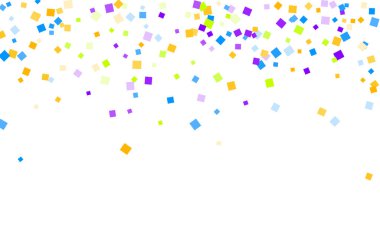 Renkli konfeti ve şeffaf bir arka planda süslü püslü patlama çerçeve çizimi. Doğum günü kutlaması için karnaval elemanları vektörü. Çoklu renkli konfeti ve püskül çerçeve vektörü