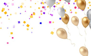 Doğum günü ve kutlama afişi illüstrasyon arka planı Renkli uçan kurdele ve flamalar