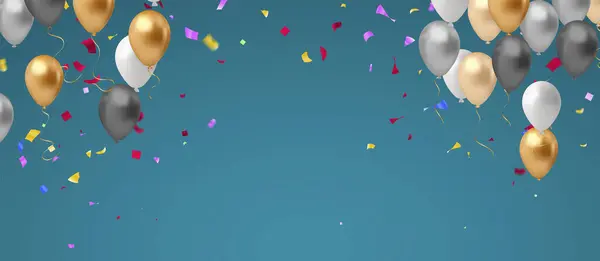 Altın ve sarı balonlarla şenlik kutlaması, canlı doğum günü afişi, parlak ve canlı bir atmosfer