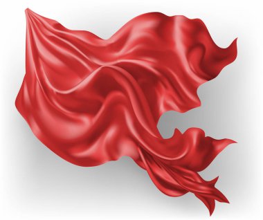 Beyaz arkaplanda kırmızı ipek kumaş arka planında boş kırmızı bayrak var. Zarif kırmızı saten büyük açılış töreni kırmızı