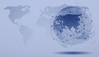 Beyaz arka planda dünya haritası ve finansal tablolar. Vektör illüstrasyonu.