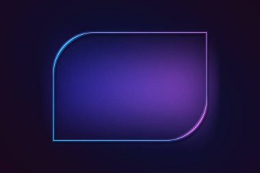Eğri çerçeveli neon renkli ışık dikdörtgeni. Retro floresan sınırı. Gradyan arka plan vektöründe nesne. Grafik biçiminde neon çizgi.