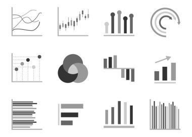 İş grafik simgesi seti, sembol nesne istatistikleri finans sunumu, düz başarı raporu sembol vektörü. 640x640 piksel