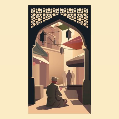Ramazan Kareem. Duvar kağıdı tasarımı için ramazanla birlikte İslami tebrik kartı şablonu. Poster, medya afişi. Vektör illüstrasyonları.