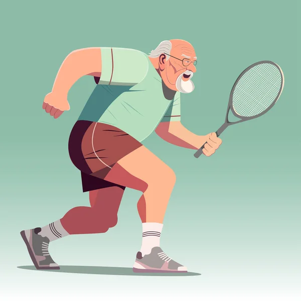 Uomo Anziano Attivo Vecchio Che Gioca Tennis Stile Vita Attivo — Vettoriale Stock