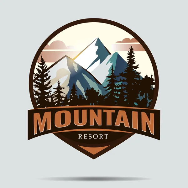 Mountain Resort Urlaub Den Bergen Logo Aufnäher Abzeichen Vektor Flachbild — Stockvektor