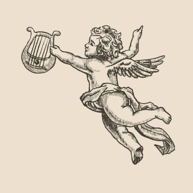 Arplı bir melek, bir ortaçağ gravür stili illüstrasyon