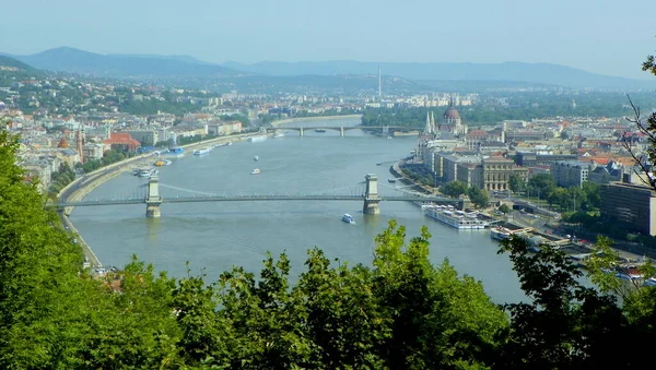 Ungern Budapest Panorama Över Donau Broar Chain Och Margaret Från — Stockfoto