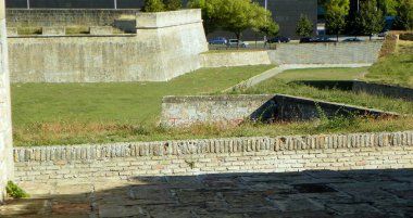 Spain, Pamplona, La Vuelta del Castillo, Citadel of Pamplona, view from the bastion to the courtyard