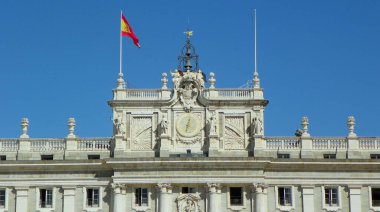 Spain, Madrid, Armory Square (Plaza de la Armeria), Royal Palace of Madrid, attic with clock and weather vane