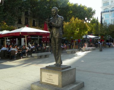 Spain, Madrid, Plaza de Santa Ana, monument to Federico Garcia Lorca