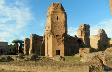 Italy, Rome, Viale delle Terme di Caracalla, Baths of Caracalla (Terme di Caracalla), Great Court and nature (ruins of ancient buildings)