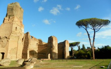 Italy, Rome, Viale delle Terme di Caracalla, Baths of Caracalla (Terme di Caracalla), Great Court and nature (ruins of ancient buildings)