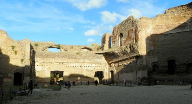 Italy, Rome, Viale delle Terme di Caracalla, Baths of Caracalla (Terme di Caracalla), Great Court and nature (ruins of ancient buildings)