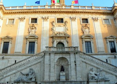 Italy, Rome, Piazza del Campidoglio, Palazzo Senatorio, facade of the palace