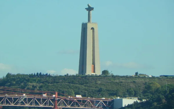 Португалия Лисбон Фака Фалло Вид Храм Христа Спасителя Santurio Cristo — стоковое фото