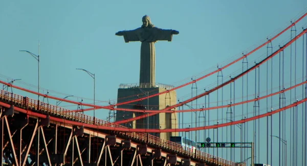 Portugália Lisszabon Brasilia Kilátás Krisztus Király Santurio Cristo Rei — Stock Fotó