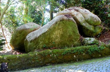 Portekiz, Sintra, Pena Park, park alanı, taş bloklar