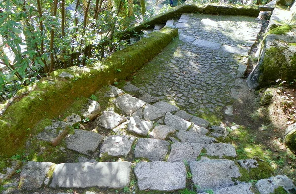 Portugália Sintra Mórok Kastélya Castelo Dos Mouros Erődterület Sétáló Kőfal — Stock Fotó