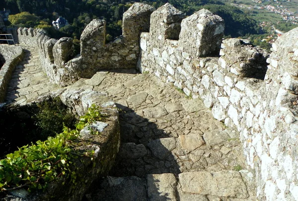 Portugália Sintra Mórok Kastélya Castelo Dos Mouros Erőd Falai Lépcsői — Stock Fotó