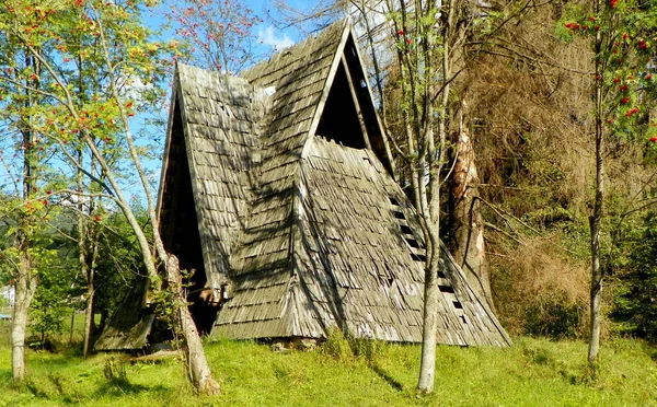ウクライナ トランスカルパティア Synevyrskaポリアナ 放棄された木製のハッスル小屋 — ストック写真