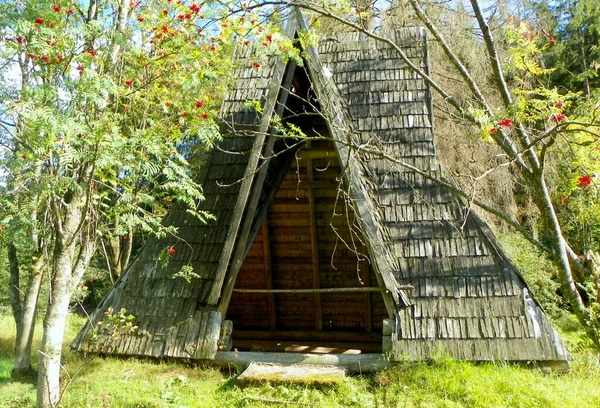 ウクライナ トランスカルパティア Synevyrskaポリアナ 放棄された木製のハッスル小屋 — ストック写真