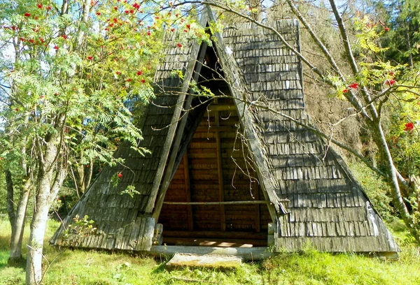 Ucrania Transcarpathia Synevyrska Polyana Cabaña Madera Abandonada Hutsul —  Fotos de Stock