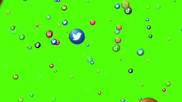 Animated Flying Social Media Icons Floating Screen Greenscreen Background Video — Stock Video