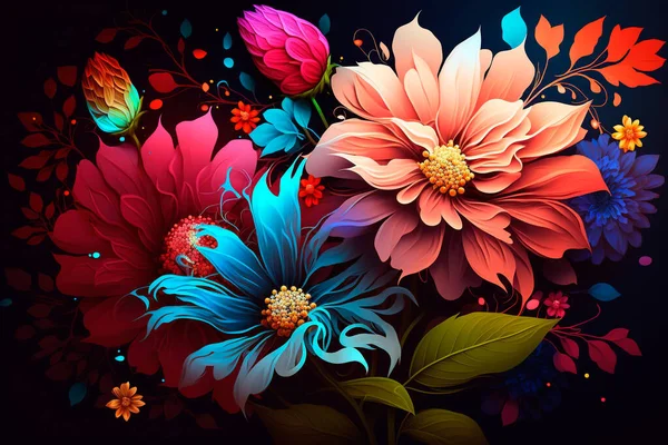 Μπουκέτο Πολύχρωμα Λουλούδια Φλοράλ Φόντο — Φωτογραφία Αρχείου