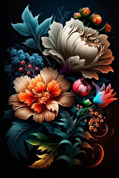 Μπουκέτο Πολύχρωμα Λουλούδια Φλοράλ Φόντο — Φωτογραφία Αρχείου