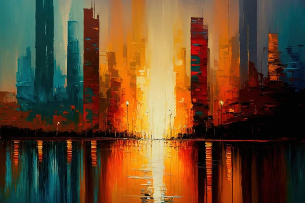 Abstrato Cidade Skyline Pintura Óleo — Fotografia de Stock