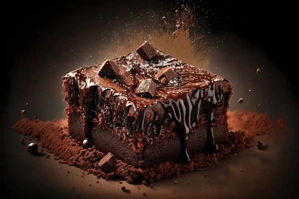 배경에 초콜릿 케이크가 브라우니 — 스톡 사진