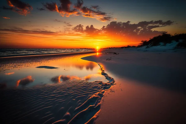 Západ Slunce Pláži Oceánu Krásná Mořská Pláň — Stock fotografie