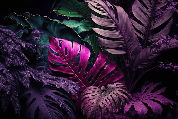 Пышные Тропические Листья Темный Фон — стоковое фото