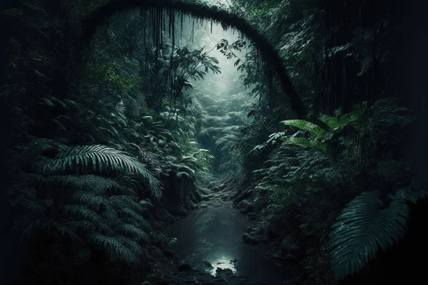 夜の熱帯ジャングルの背景 大気中の雨林 — ストック写真
