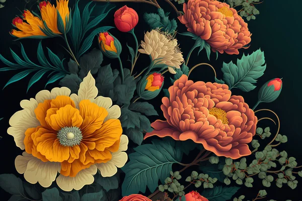 Bunte Blumen Tapete Schöner Botanischer Hintergrund Floraler Hintergrund — Stockfoto