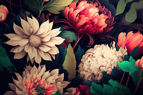 Красочные Цветы Обои Красивый Ботанический Фон Цветочный Фон — стоковое фото